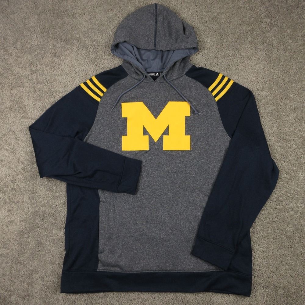 Michigan Wolverines Sweater Mens Large Blue Hoodie Sweatshirt Adidas Climawarm